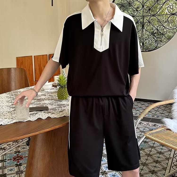 2024 nuevo estilo de verano para hombres jóvenes estilo Hong Kong traje deportivo camisa de manga corta pantalones cortos moda casual traje de dos piezas