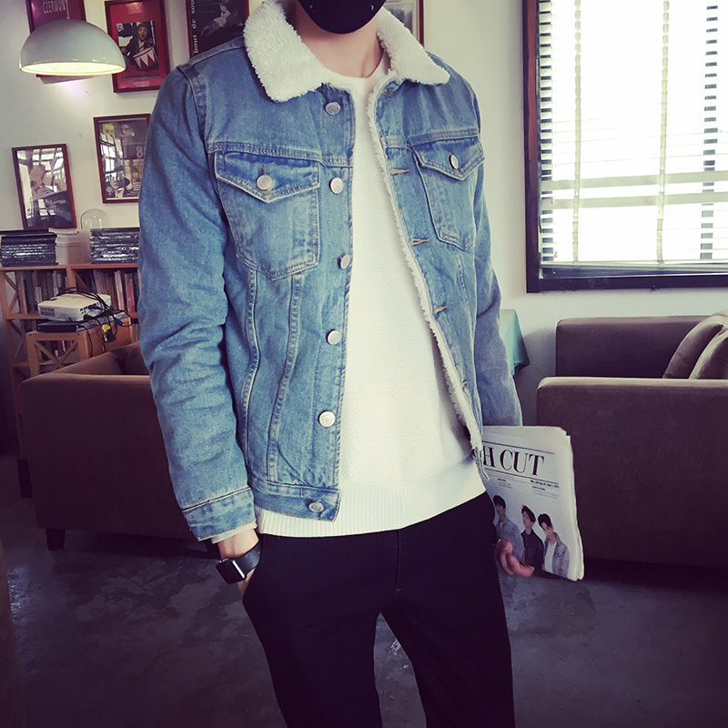 Abrigo de mezclilla con forro polar de invierno para hombre abrigo retro engrosado de algodón acolchado Cuello de piel ropa superior chaqueta abrigo de lana de cordero ropa de hombre