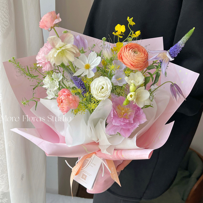 情人节流光溢彩鲜花包装纸烫金玫瑰花束包花纸材料花店花艺资材