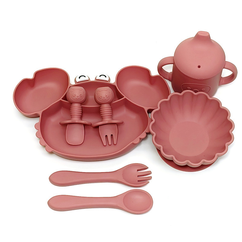 Plato de comedor para bebés tipo ventosa para bebés cubiertos para niños tazón especial para comer cucharas tazas conjunto completo de plato de partición de silicona tazón de alimentos suplementarios