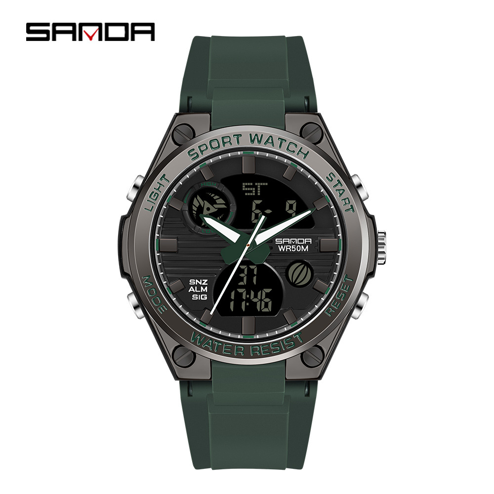 Sanda 6067 nuevos deportes al aire libre de moda personalizada doble pantalla electrónica movimiento luminoso Calendario Cronógrafo