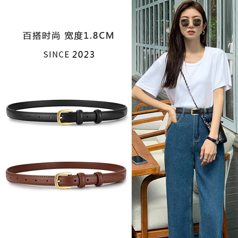 Cinturón de cuero genuino para mujer, estilo simple, adecuado para jeans, moderno y versátil, nuevo modelo de verano 2025, cinturón de piel de vaca suave para mujer, diseño simple.