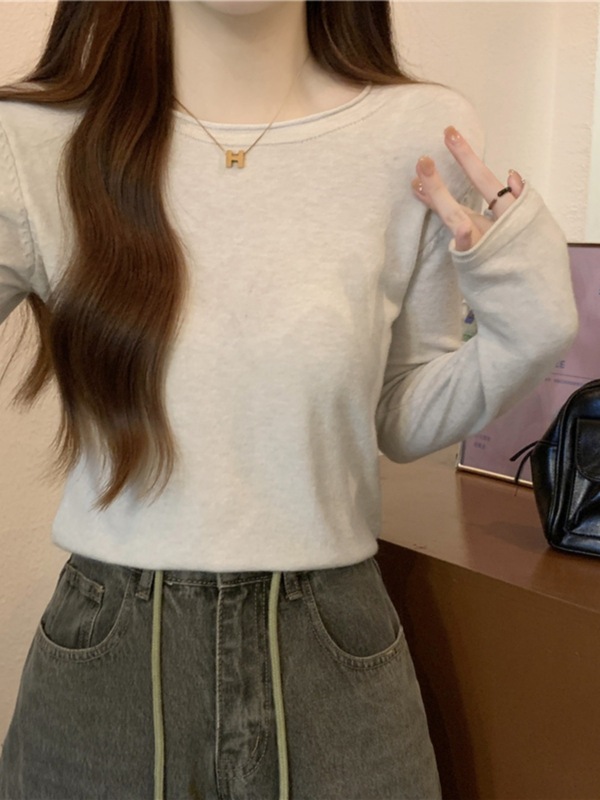 春秋薄款圆领百搭修身显瘦长袖打底针织衫上衣秋冬内搭粉色毛衣女|undefined