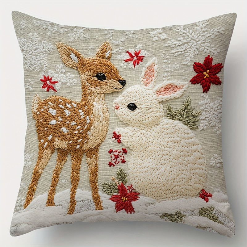 Navidad encontrada explosión abrazo funda de almohada festivales conejo alce decoración sofá atmósfera sensación de lino funda de cojín al por mayor image 11