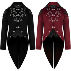 2023歐美新款萬聖節燕尾服中世紀復古服裝中長朋克男款大衣亞馬遜