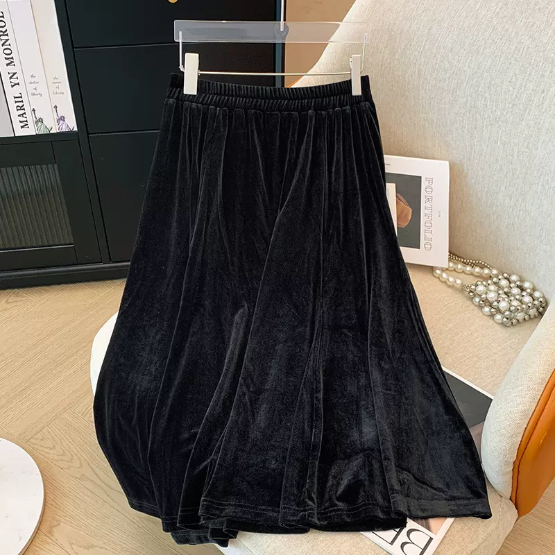 300斤特大码女装胖妹妹时尚气质通勤风丝绒A字半身裙2025春秋新款