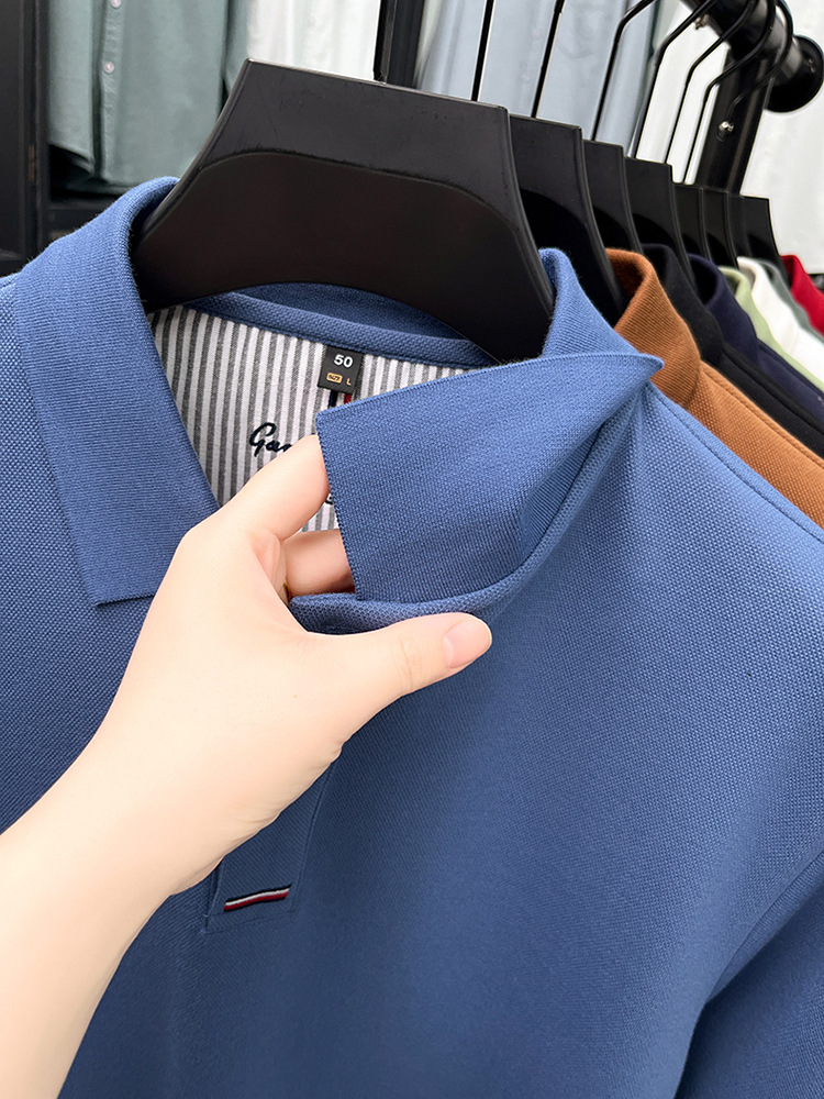 Áo polo nam dài tay cổ bẻ 100% cotton đánh bóng, form regular — nâu vàng chi tiết 5