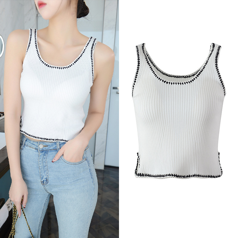 2022 spring new casual slimming knitted sling top women's fashionable boat collar vest