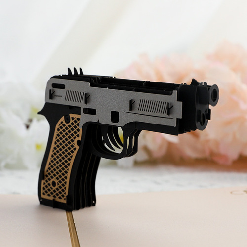 Creative three-dimensional greeting card pistol 3D paper carving handmade card children's blessing message gift postcard wholesale