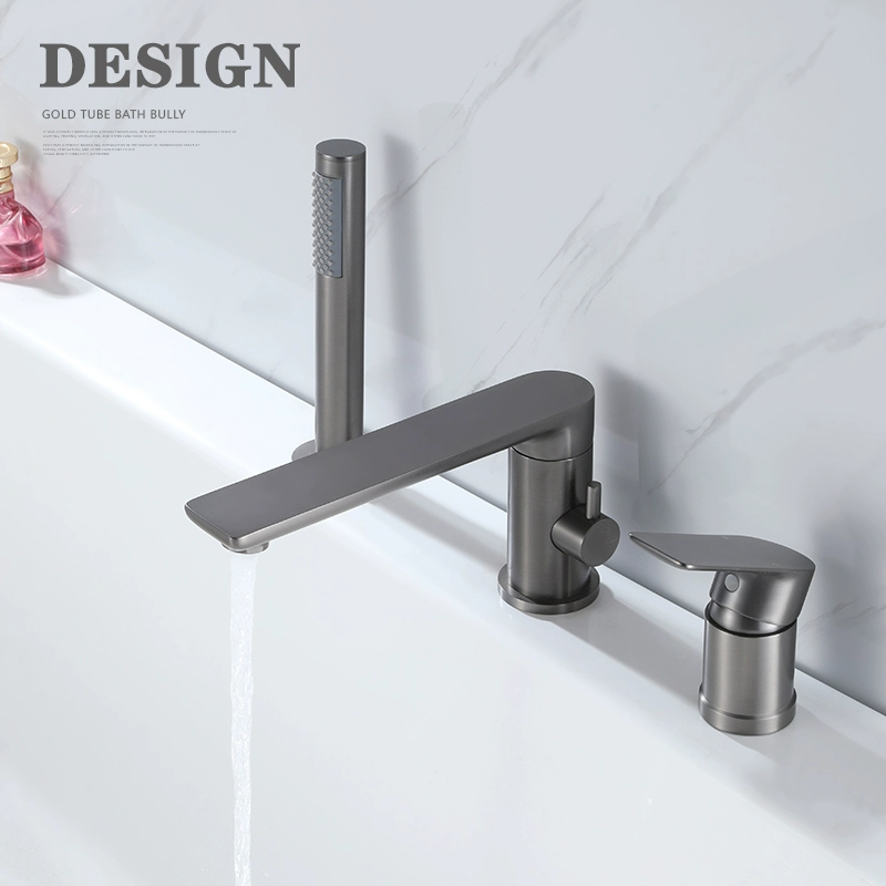 8V Kestu full copper gun gray bath tank edge embedded hot and cold split shower