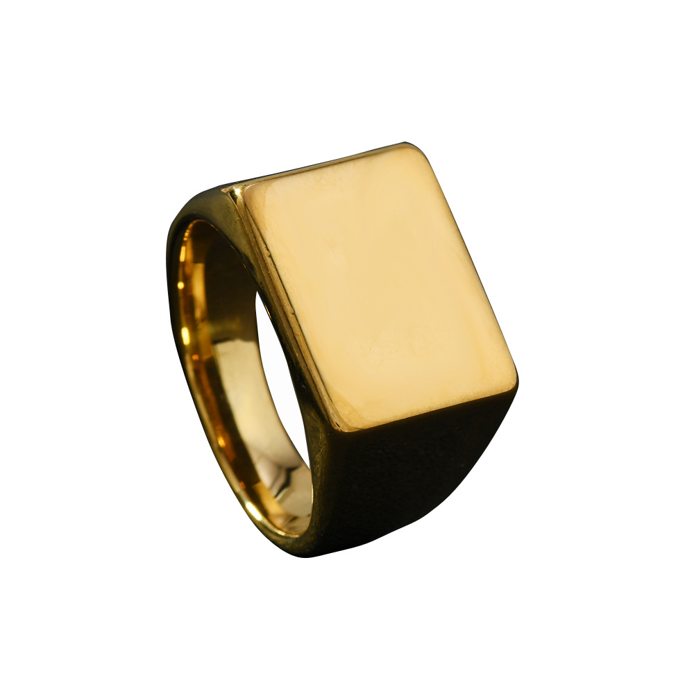Anillo de acero inoxidable transfronterizo europeo y americano fundido brillante anillo rectangular láser logotipo grabado joyas