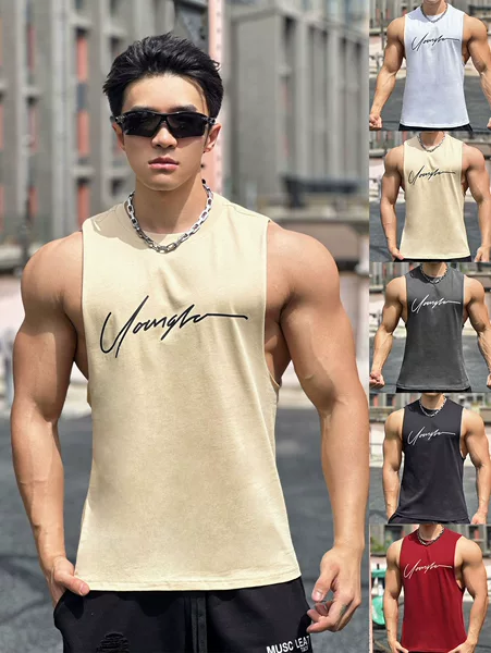 Self-Made New Summer Fitness Sports Sleeveless T-Shirt, Korean Style Loose Breathable Short-Sleeve Training Vest Basketball Uniform