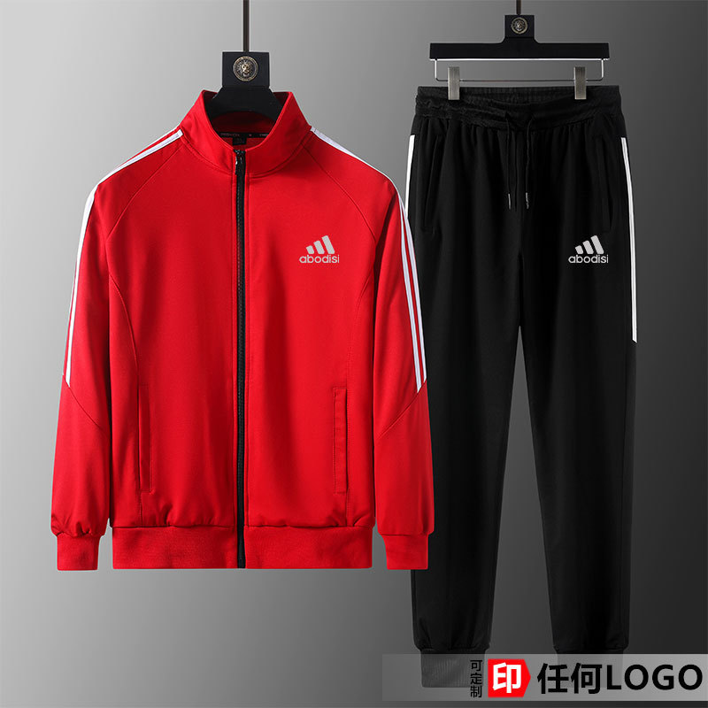 Spring and Autumn three bars couple sports suit men's and women's casual sportswear team uniform school uniform garden clothing can be customized LOGO