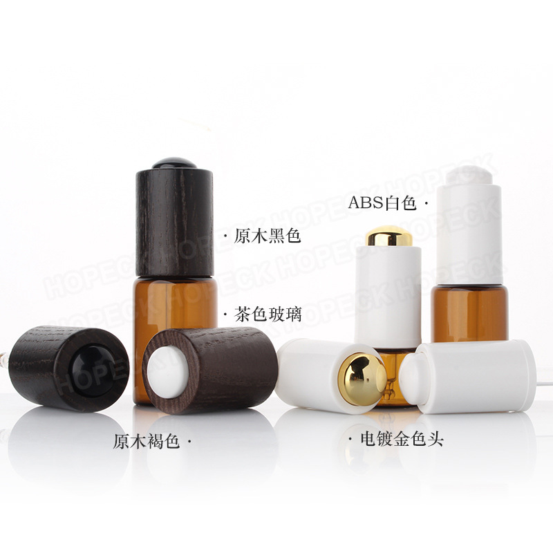 现货HOPECK天然竹木按压电镀胶帽滴管18牙5-30ml滴管瓶玻璃精油瓶