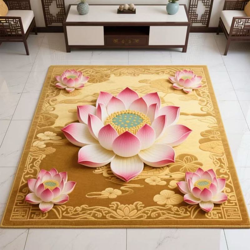 莲花水晶地垫禅意跪拜跪垫打坐地毯卧室家用正方房间中式客厅立体|undefined
