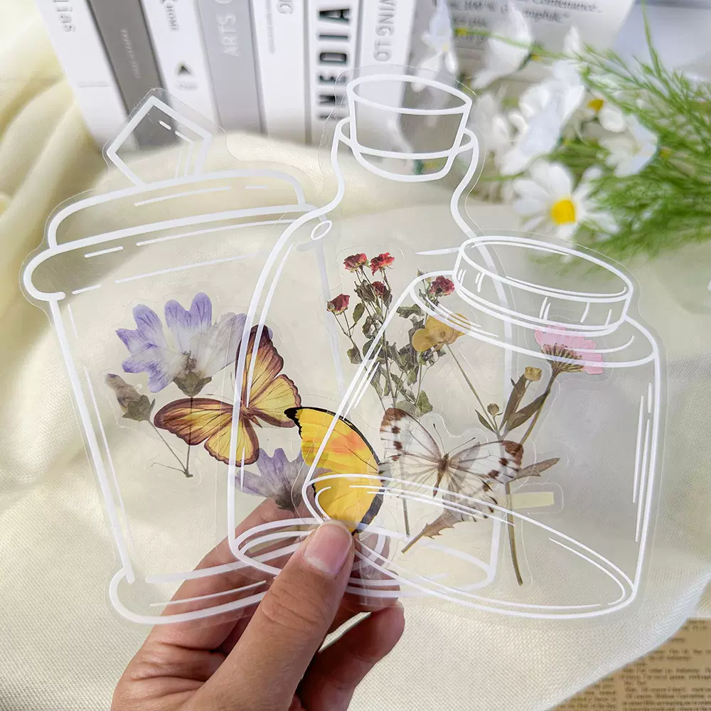 透明PET贴纸包烫金手工DIY手帐干花书签玻璃瓶装饰透明瓶子贴纸