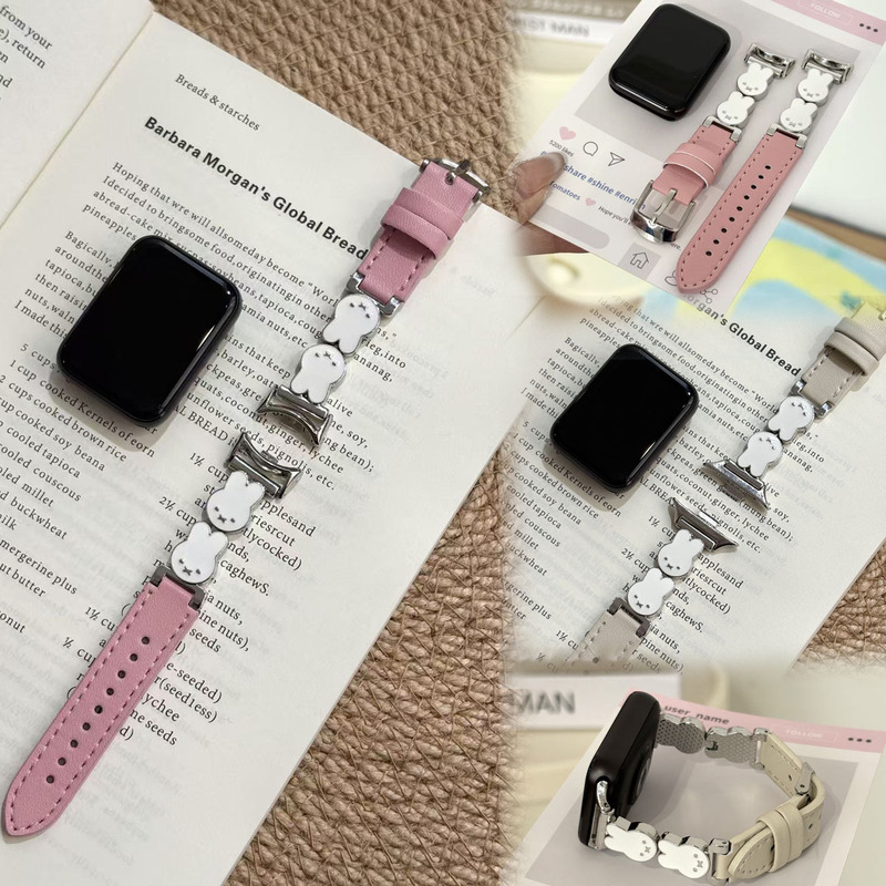Popular Miffy Rabbit Leather Strap for Xiaomi, Apple, Huawei Watches, Compatible with Multiple Models, Ins-Style Women's Strap
