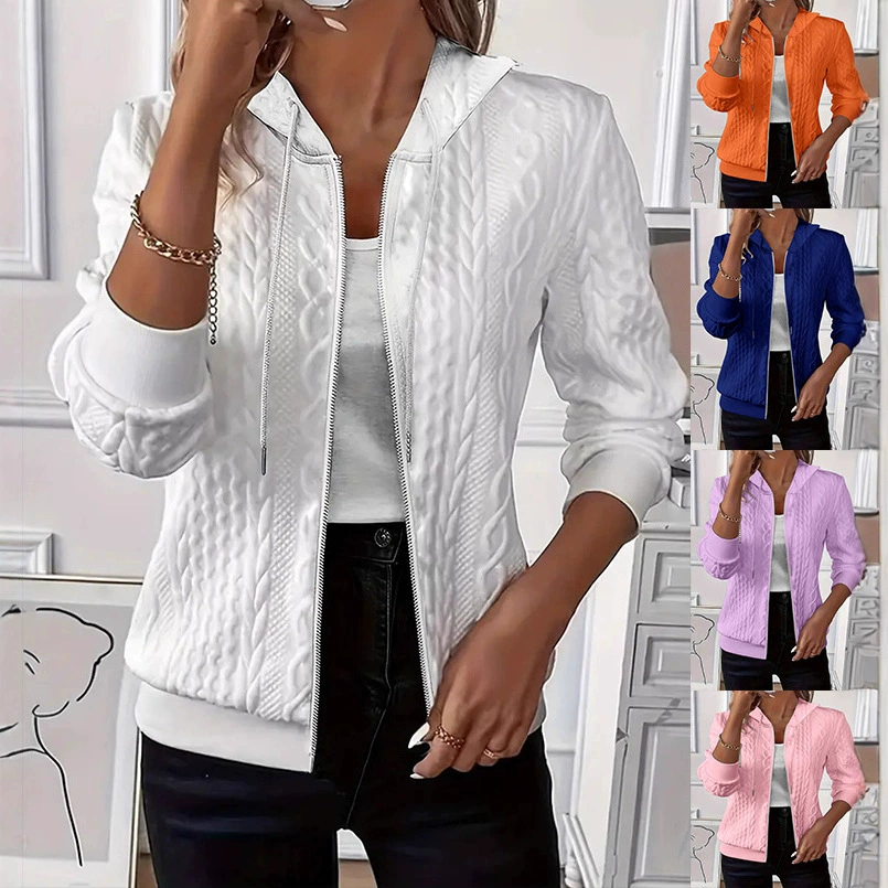 2025 независимая станция желает Amazon горячий стиль осень-зима однотонная длинная вязаная толстовка с капюшоном на молнии для женщин