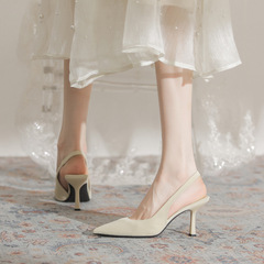 8369-3 French-style pointed-toe pumps 2023 new women's slim heel closed-back sandals summer single shoes