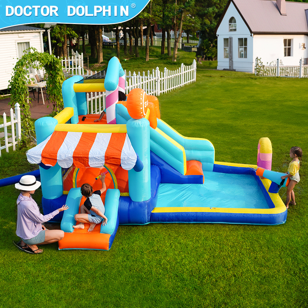 Castillo Inflable para Niños Doctor Dolphin, Trampolín Pequeño, Tobogán Acuático Inflable, Cama Elástica Inflable para Fiestas al Aire Libre, Castillo Inflable para el Hogar