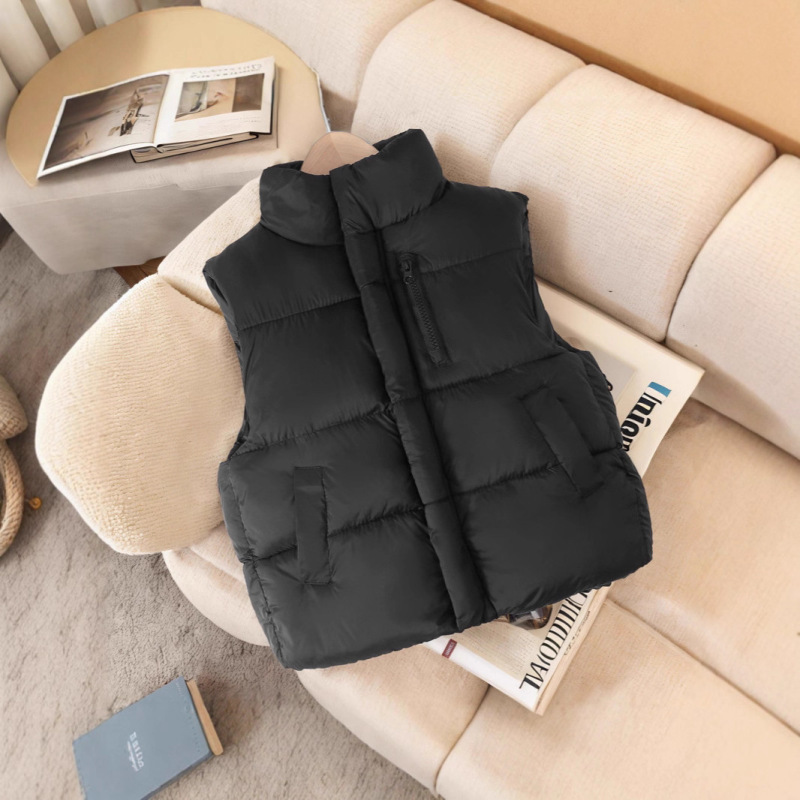 New Children's down Cotton Vest, Autumn and Winter New Style, Thickened Stand-Up Collar Vest for Boys and Girls, Korean Style Trendy Vest for Older Children
