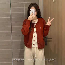 【垛襟】24冬濮院小蝴蝶结红色假两件毛衣美式复古修身学院高级感