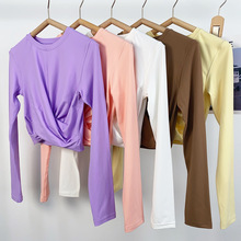 Lulu同款长袖瑜伽服紧身运动上衣圆领t恤专业跑步健身服春夏舒适