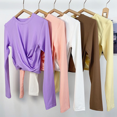 Lulu同款長袖瑜伽服緊身運動上衣圓領長袖t恤專業跑步健身服秋冬