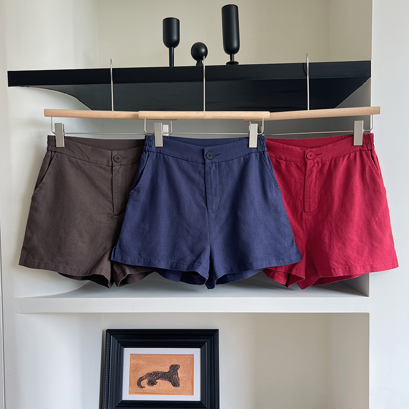 Full-Edge Tencel Lyocell Linen Shorts for Women, Summer New High-Waisted Petite Wide-Leg Pants, Cotton-Linen Hot Pants