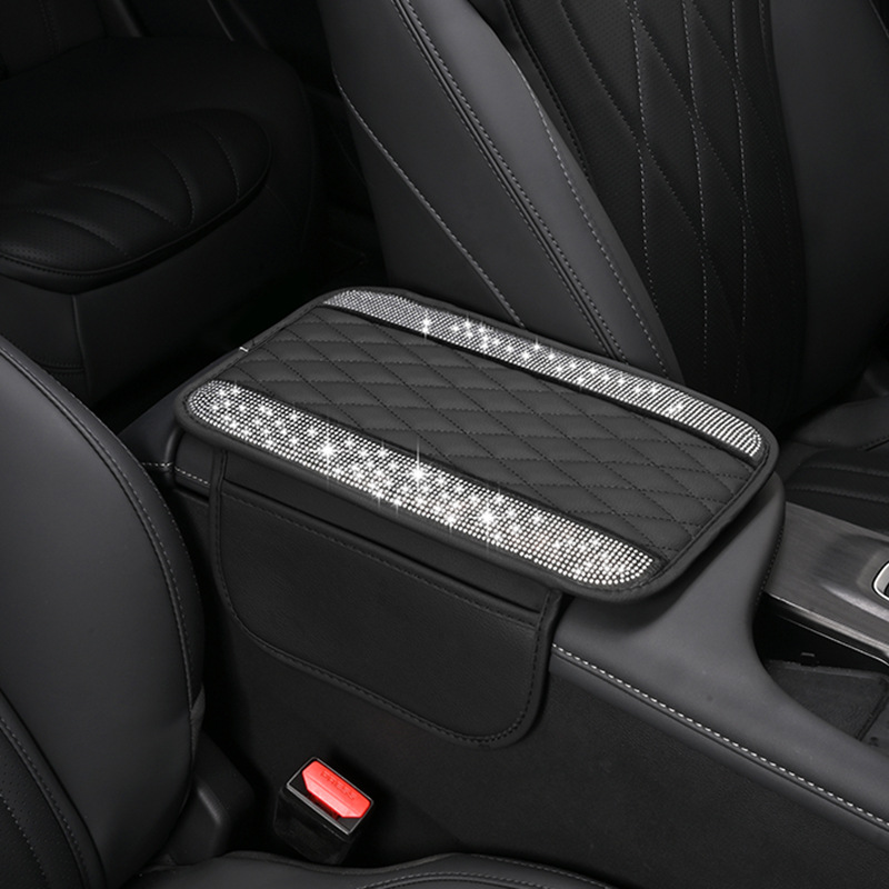 Universal Car Armrest Box Heightening Pad with Pocket Center Console Protection (Armrest box pad) - noble-black