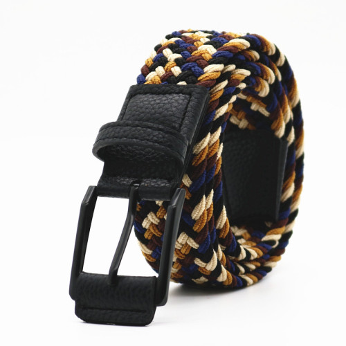 New Style Woven Belt for Men with Elastic Needle Buckle, Canvas for Women, Adjustable and Versatile Leather Wrapped Black Buckle