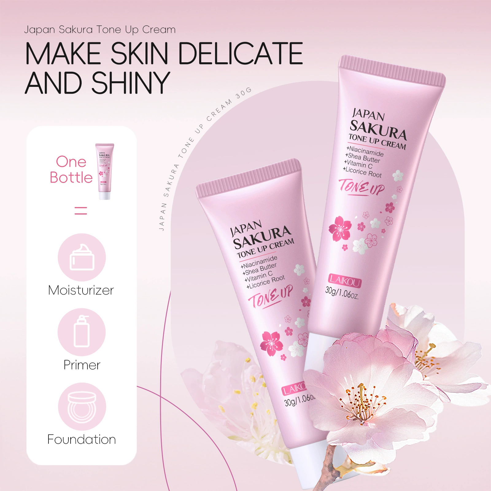Крем для лица LAIKOU Tone-Up 30 г, естественный финиш, увлажняющий уход