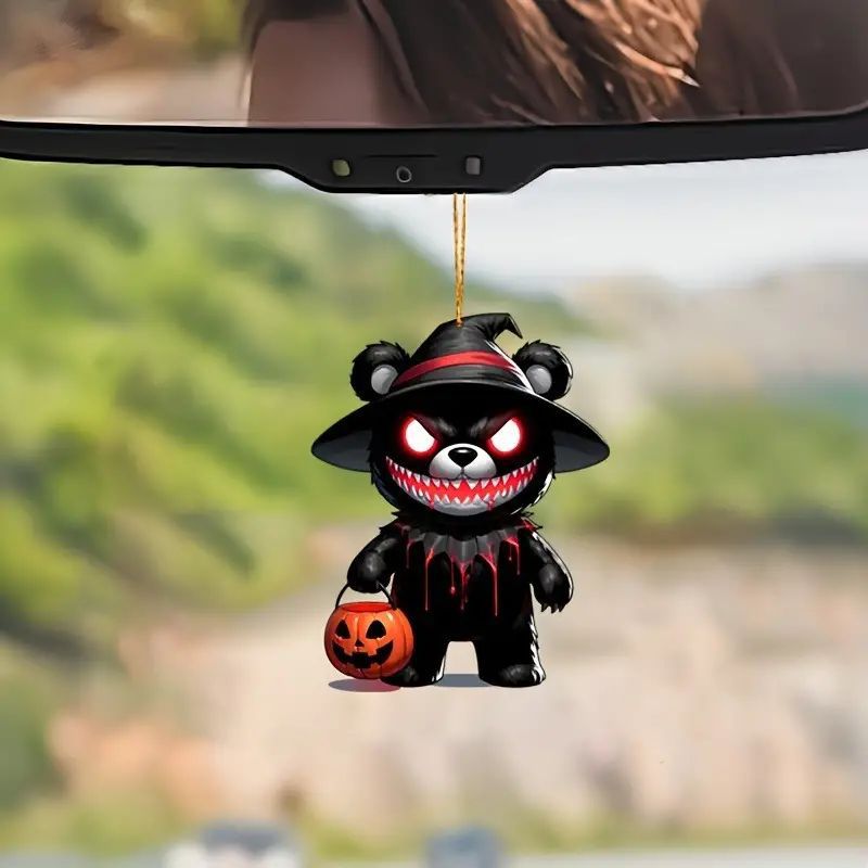Nuevo acrílico transfronterizo oso plano personalidad creativa Halloween decoración colgante espejo retrovisor colgante de llave