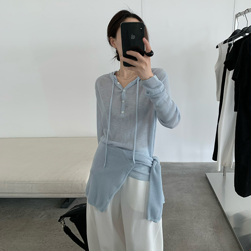 Tg Casual Casual Buttoned Knitted Pullover Top Women's 2025 Summer New Solid Color Threaded Thin Top 24847