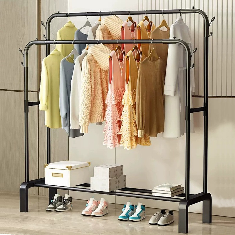 Coat Rack Floor-Standing Clothes Rack Bedroom Floor-Standing Clothes Rack Household Double-Pole Clothes Rack Rental Room Clothes Storage Rack