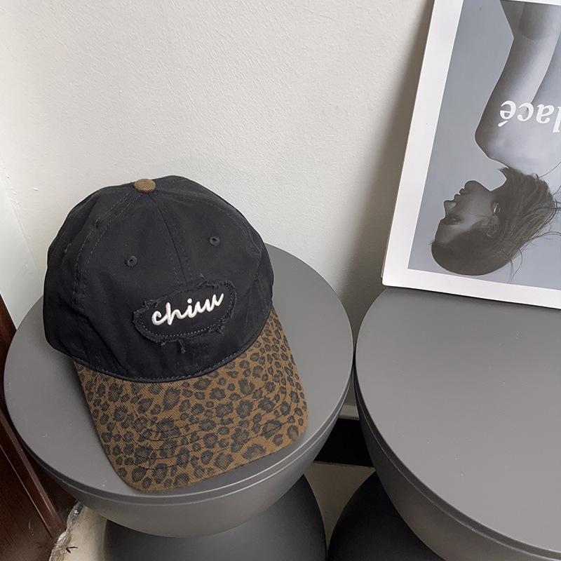 South Korea Vintage Spice Girl Leopard Print Baseball Cap Women's American-style All-match Sunscreen Color Matching Face Duckling Tongue Hat Men's Trendy Cool