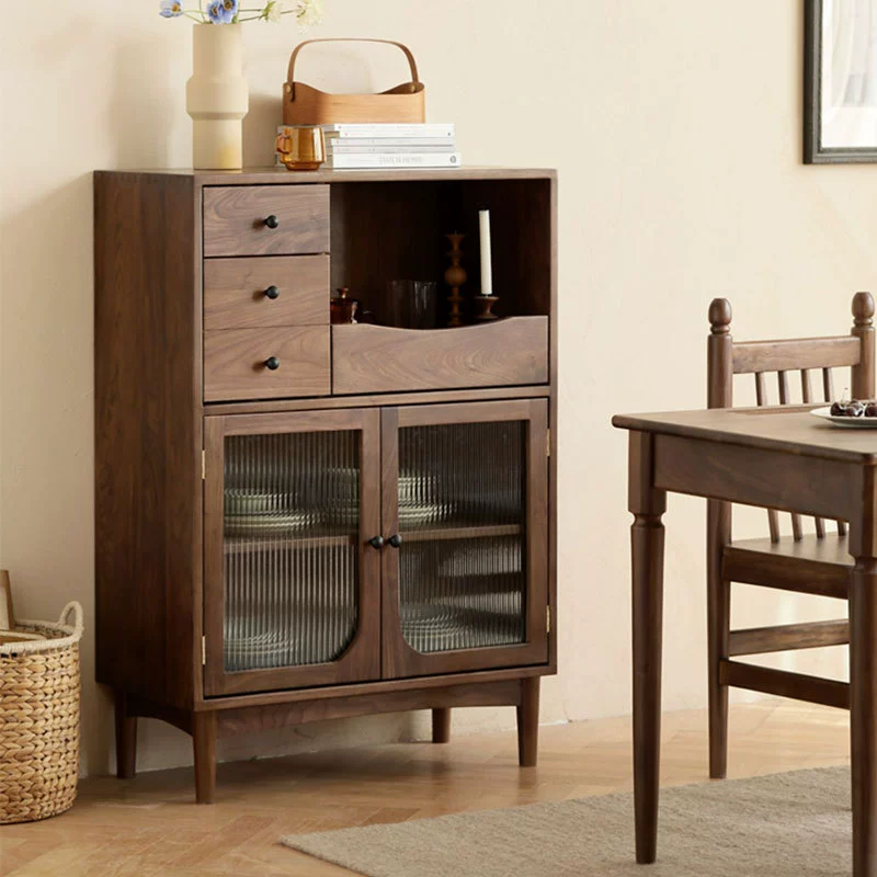 Nordic Полностью твердый деревянный Буфет Боковой шкаф Кухонный высокий шкаф Чайный шкаф Шкаф для хранения Встроенный настенный шкаф для хранения