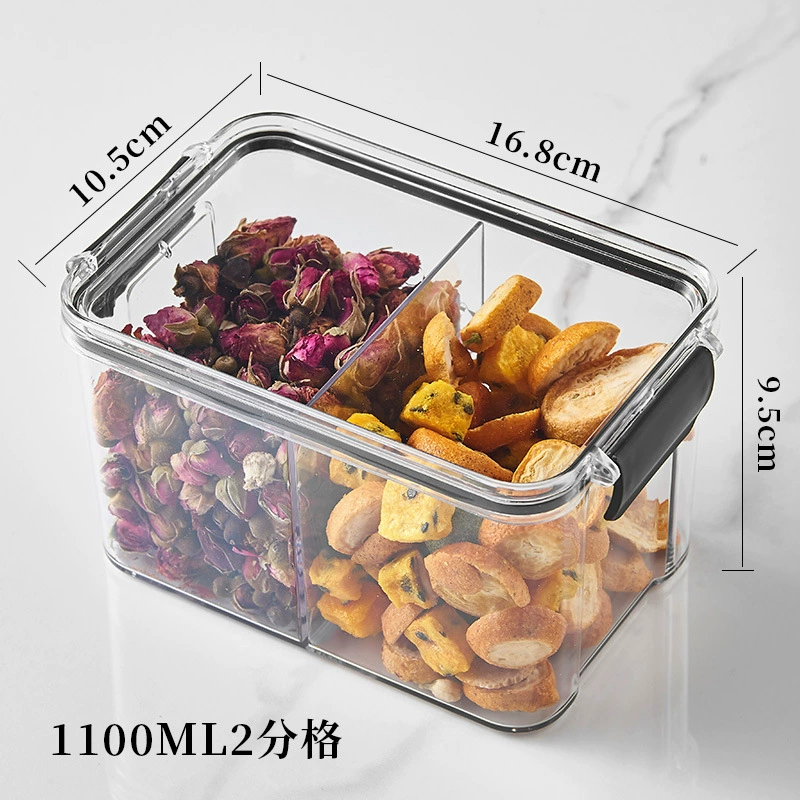 Tea Storage Box, Square Multi-Compartment Container, 680–700 ml, Airtight Stackable