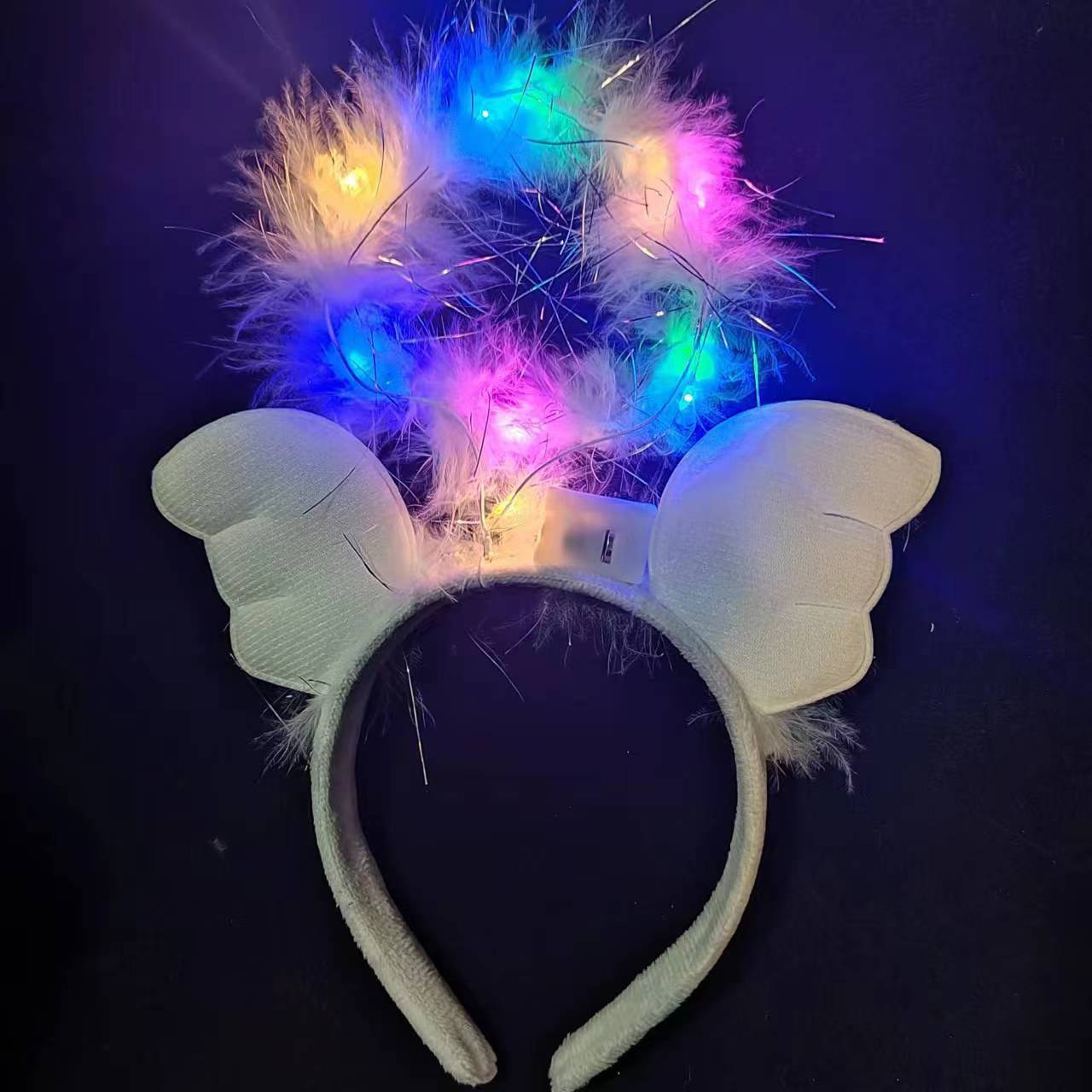 Nueva 14 lámpara pluma Orejas de conejo brillante aro pelo para empujar pluma brillante Ángel diadema