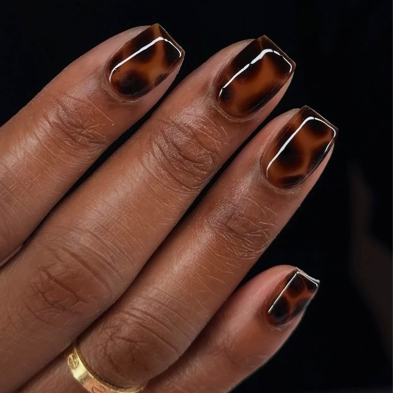 Lefan's best-selling tortoiseshell wearable nails, Maillard fake nails, square-shaped wearable nail pieces Lefan's best-selling tortoiseshell wearable nails, Maillard fake nails, square-shaped wearable nail pieces