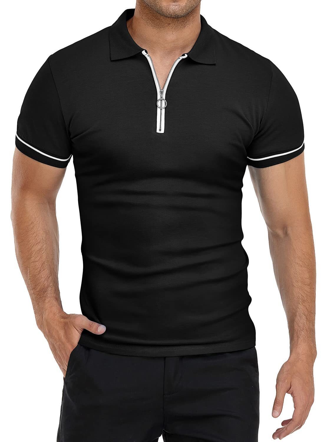 Sommer Neues Hemd Dünne Kurzarm Herren Polo Kragen Einfarbig Slim Fit T-Shirt Top_voghion.com