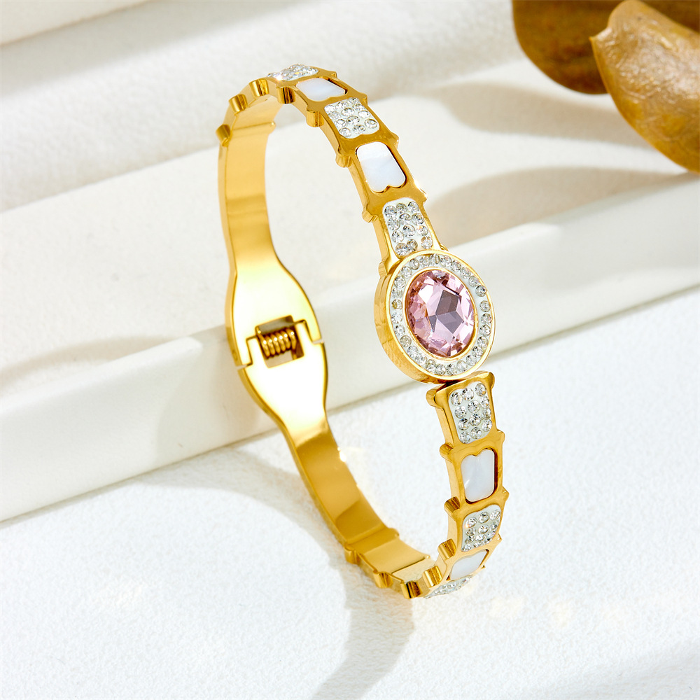 Geometric Pattern IG Style Geometric Titanium Steel Shell Zircon Bangle In Bulk