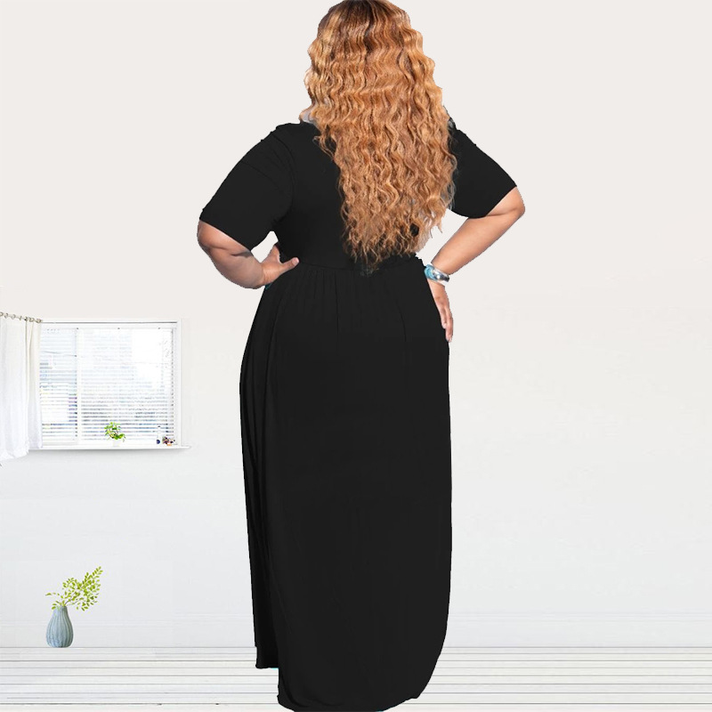 Commute Solid Color Round Neck Half Sleeve Rib-knit Maxi Long Dress Pleated Skirt display picture 4