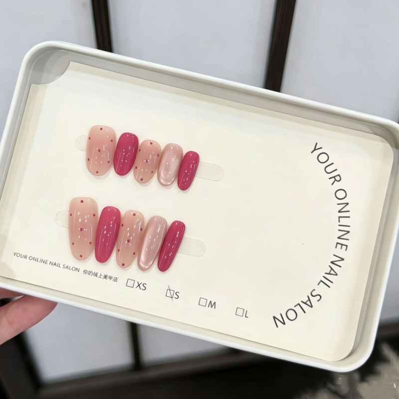 【Sweetheart Polka Dots】Purely Handmade Wearable Nails, Light Luxury, Complexion-Enhancing, Exquisite and High-End Wearable Nail Patches 【Sweetheart Polka Dots】Purely Handmade Wearable Nails, Light Luxury, Complexion-Enhancing, Exquisite and High-End Wearable Nail Patches