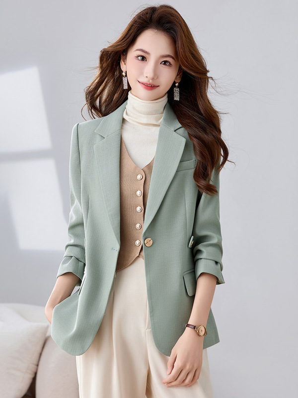 浅绿色西装外套女2025秋冬新款小个子韩版高级感女士休闲小西服女|undefined