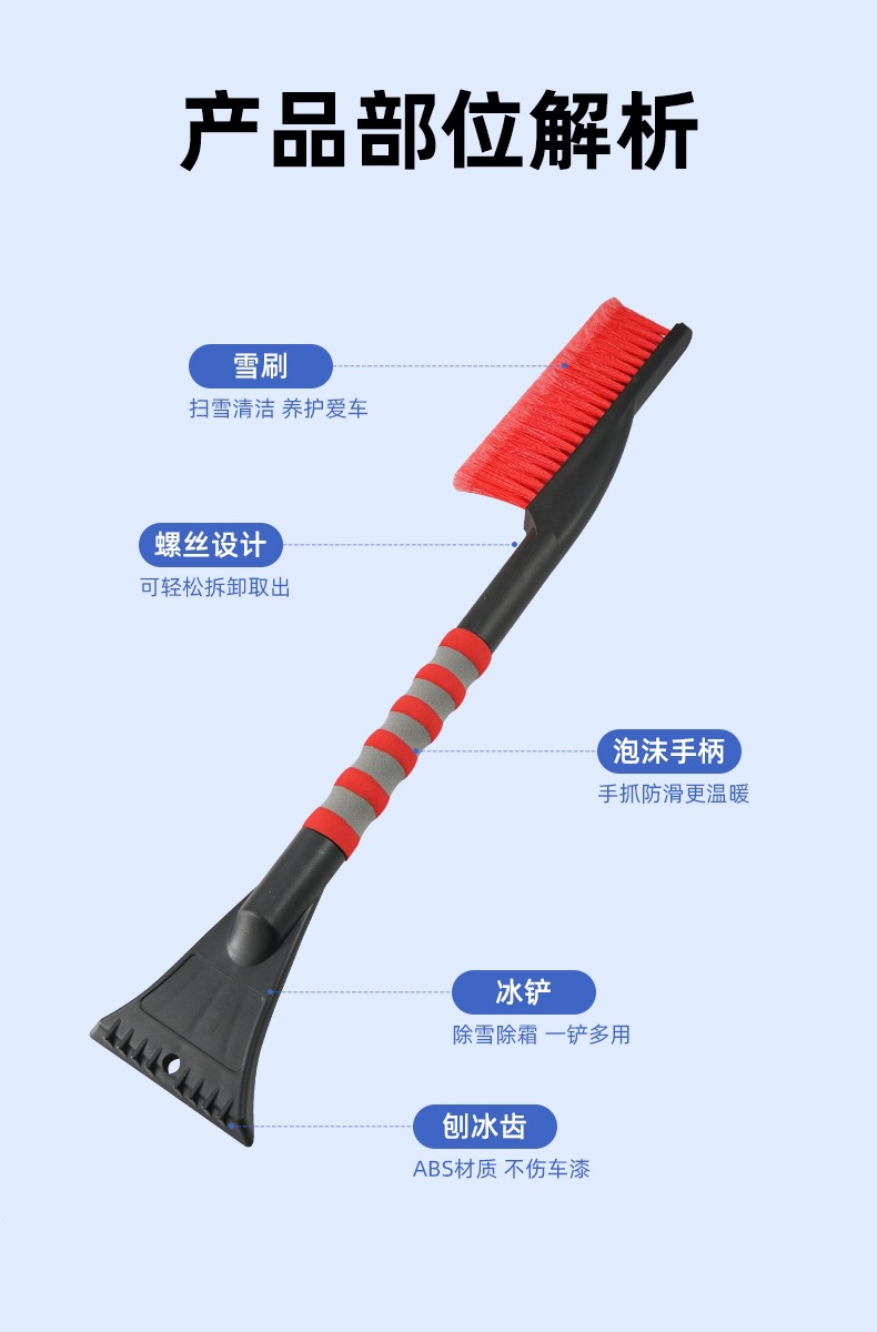 Winter car snow shovel, multifunctional all-in-one ice removal, snow clearing, snow removal tool, glass defrosting, efficient snow removal tool