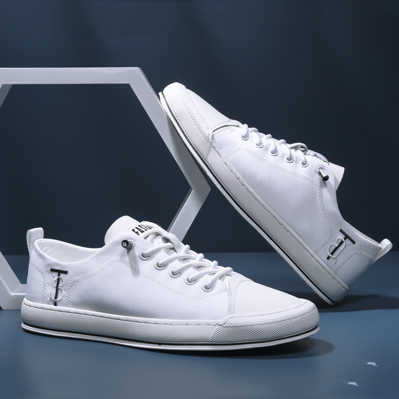 2023 Men's Breathable Canvas Shoes Low-Top White Sneakers Korean Style Trendy Casual Shoes White Men's Sneakers