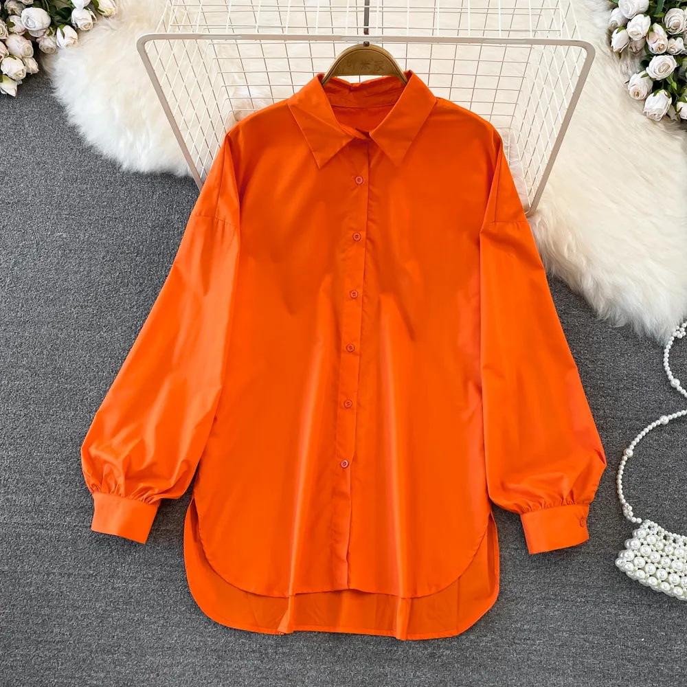 Women's Blouse Long Sleeve Blouses Slit Simple Style Solid Color display picture 6