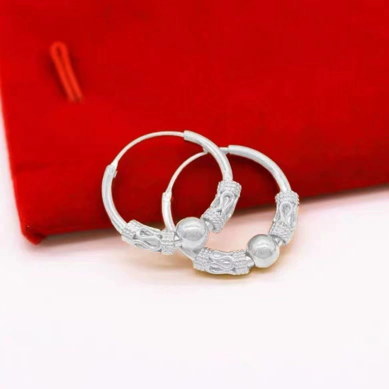Латунные посеребренные серьги для женщин, модные серьги-кольца с бусинами удачи 2022 года, элегантные серьги-кольца, прямые оптовые поставки от производителя.