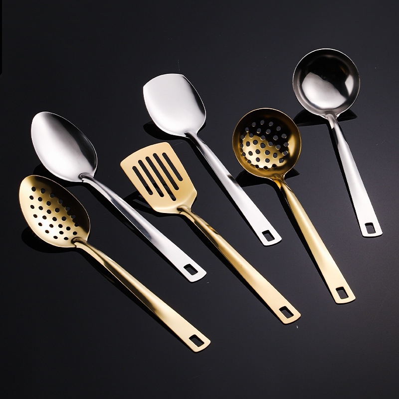 ステンレスキッチン用品6点セット、フライ用スパチュラ、フライ用スパチュラ、スープシェル、スープ排水、野菜スプーン排水、軽量ステンレスキッチン用品6点セット|undefined
